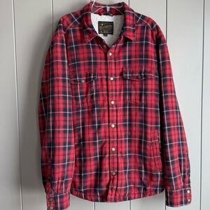 Lucky Brand Red Plaid Sherpa Lined Flannel Shacket Mens Size Medium
